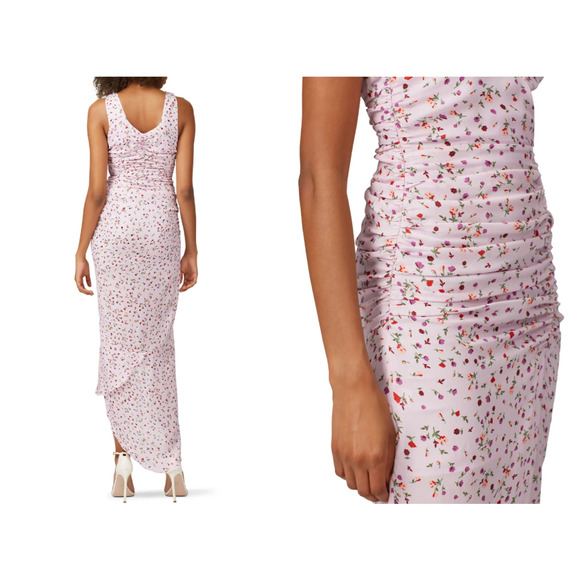 Nicholas $698 Sz 18 Pink 100 Silk Drape Sheath Dress Ruched Plunge Asymmetrical - Picture 3 of 12